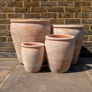 Aged Terracotta Belly Rim Stretched Planter - Handmade Outdoor Plant Pot