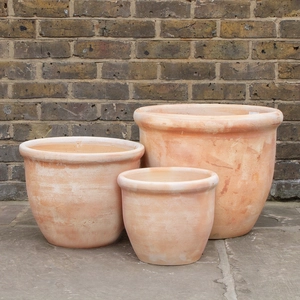 Aged Terracotta Egg Lip Planter - Handmade Outdoor Plant Pot