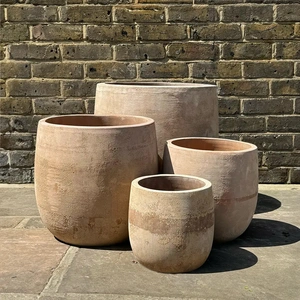 Antique Sand Boolay Stone Tall Planter - Handmade Outdoor Plant Pot