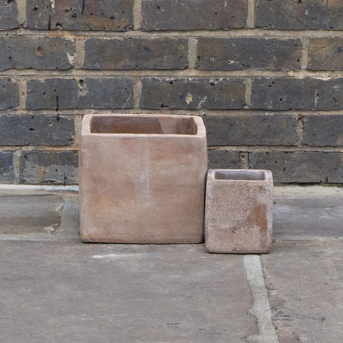 Antique Sand Handmade Cube Stone (D23cm x H23cm) Terracotta Outdoor Plant - image 1