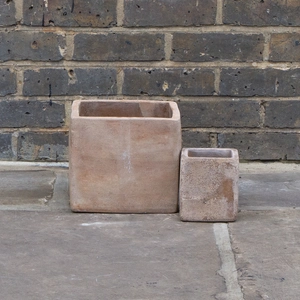 Antique Sand Handmade Cube Stone (D23cm x H23cm) Terracotta Outdoor Plant - image 1