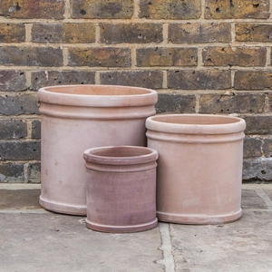 Antique Sand Cylinder Rim Stone Planter (D30 x H30cm) Terracotta Outdoor Plant Pot - image 1