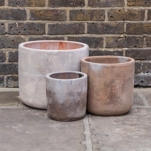 Antique Sand Handmade Cairo Cylinder Stone Planter (D20cm x H20cm) Outdoor Plant Pot - image 1