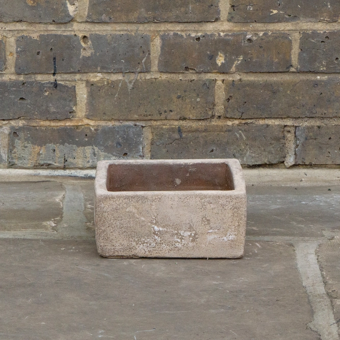 Antique Sand Handmade Low Square Stone Planter (D21cm x H10cm) Terracotta Outdoor Plant Pot - image 1