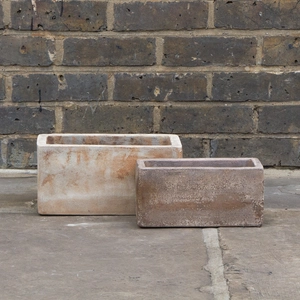 Antique Stone Handmade Trough Planter (D29 x W16 x H14cm) Outdoor Plant Pot - image 1