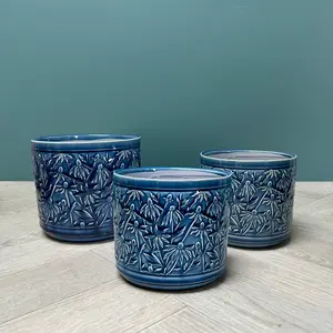 Blue Rudbeckia Pot (3 Sizes) Blue Ceramic Plant Pot