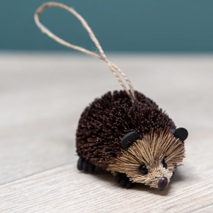 Brown Brush Hedgehog  - Handmade Christmas Tree Decoration L6cm (2.4Inch)
