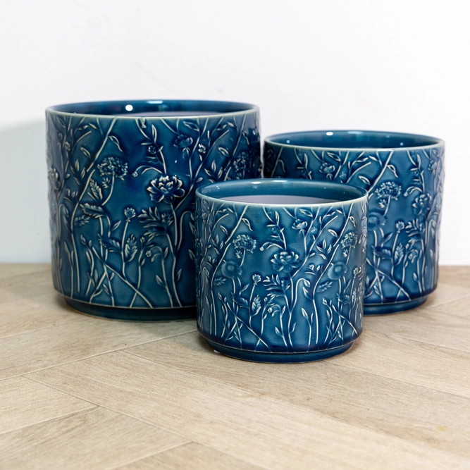 Ceramic Pot Blue Trailing Blooms (D13.5cm) Indoor Plant Pot - image 1