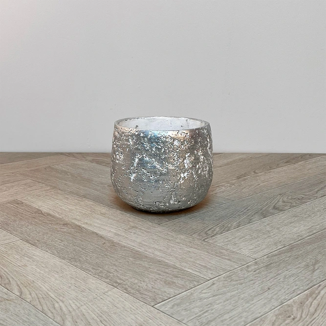 Diara Rough Cauldron Silver Indoor Plant Pot Cover