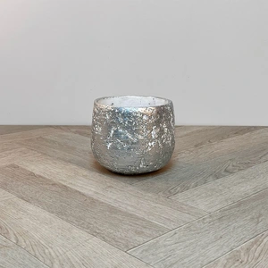 Diara Rough Cauldron Silver Indoor Plant Pot Cover