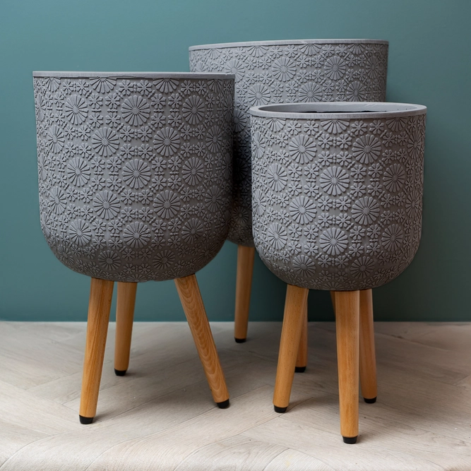 Flower Pot on Legs Grey (D30cm x H52cm) Multi-use Indoor Plant Pot Cover On Legs - image 1
