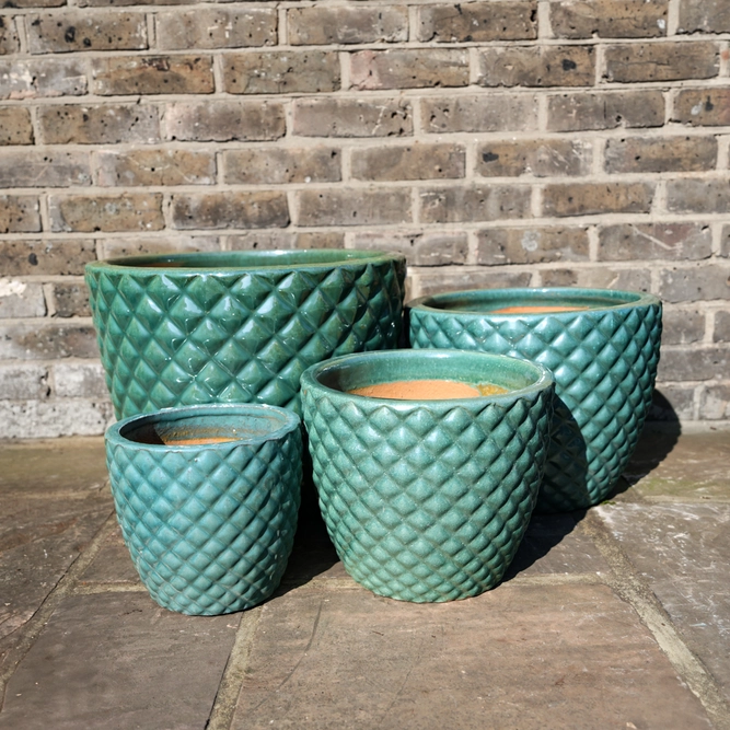 Glazed Terracotta Pineapple Egg Pot Celadon Green (D22cm x H18cm) Handmade Outdoor Planter Pot - image 1