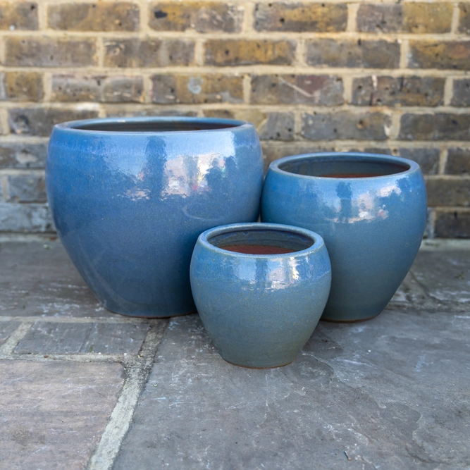 Glazed Terracotta Belly Antique Grey Planter (D20cmx18cm) Handmade Outdoor Plant Pot - image 1