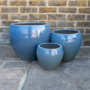 Glazed Terracotta Belly Pot Antique Grey Planter - Handmade Outdoor Plant Pot