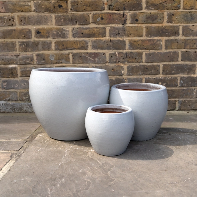 Glazed Terracotta Belly Pot White Planter (D20cmx18cm) Handmade Outdoor Plant Pot - image 1