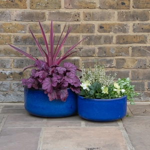 Glazed Terracotta Bowl Blue Planter (D38cm x H20cm) Handmade Outdoor Plant Pot - image 5