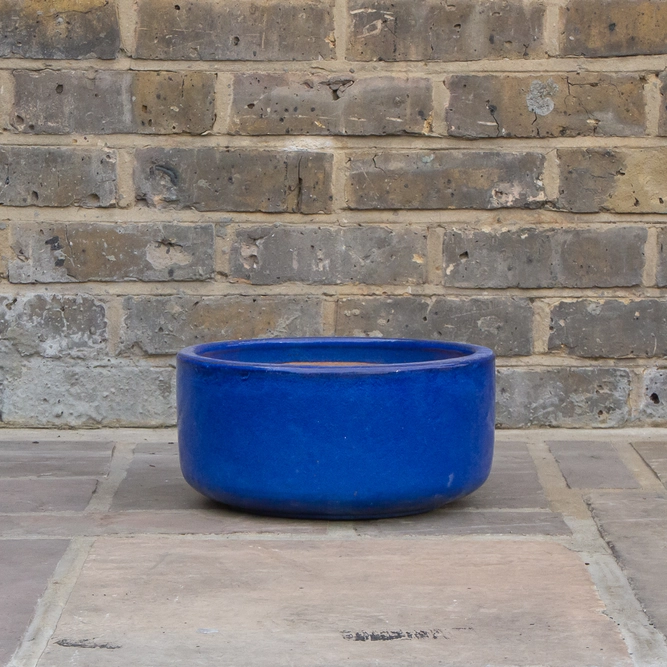 Glazed Terracotta Bowl Blue Planter (D31cm x H15cm) Handmade Outdoor Plant Pot - image 2