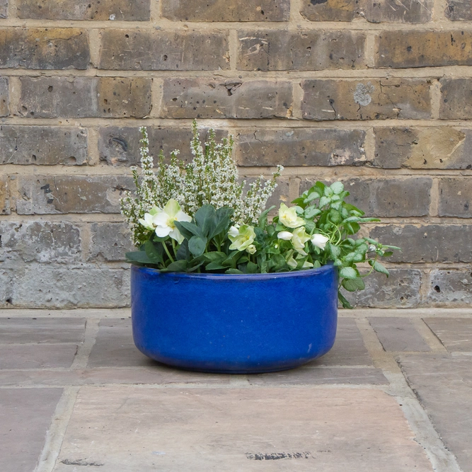 Glazed Terracotta Bowl Blue Planter (D31cm x H15cm) Handmade Outdoor Plant Pot - image 3