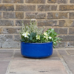 Glazed Terracotta Bowl Blue Planter (D31cm x H15cm) Handmade Outdoor Plant Pot - image 3