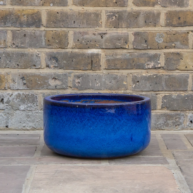 Glazed Terracotta Bowl Blue Planter (D38cm x H20cm) Handmade Outdoor Plant Pot - image 2