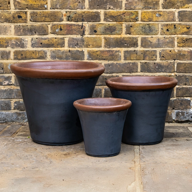 Glazed Terracotta Brighton Graphite Planter (Pot Size D32cm x H27cm) Handmade Outdoor Plant Pot - image 1