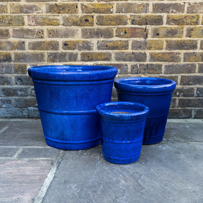 Glazed Terracotta Conical Ring Blue Planter (D34xH34cm) Handmade Outdoor Plant Pot - image 1