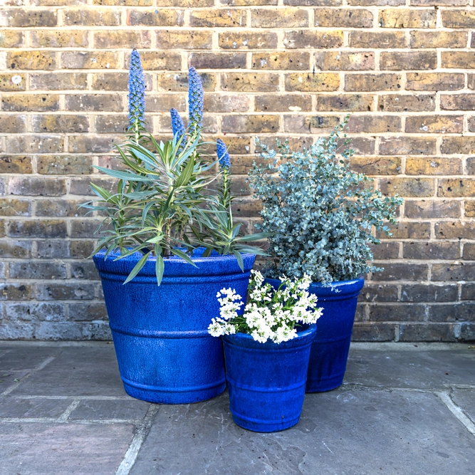 Glazed Terracotta Conical Ring Blue Planter (D34xH34cm) Handmade Outdoor Plant Pot - image 2