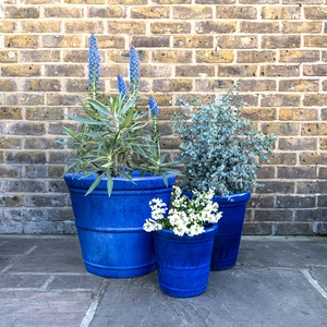 Glazed Terracotta Conical Ring Blue Planter (D34xH34cm) Handmade Outdoor Plant Pot - image 2