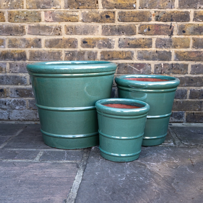 Glazed Terracotta Conical Ring Celadon Green (D27xH27cm) Handmade Outdoor Planter Pot - image 1