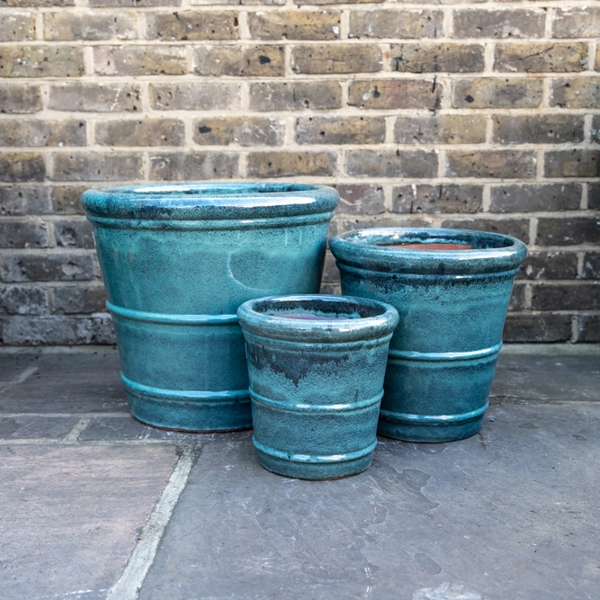 Glazed Terracotta Conical Ring Moss Green Planter (D35xH36cm) Handmade Outdoor Plant Pot - image 1