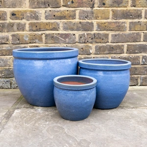 Glazed Terracotta Delta Rim Antique Grey Planter - Handmade Outdoor Plant Pot