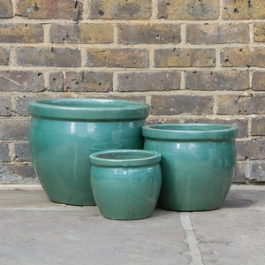 Glazed Terracotta Delta Rim Celadon Green - Handmade Outdoor Planter Pot