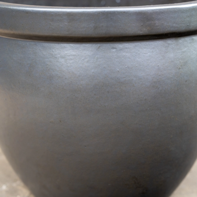 Glazed Terracotta Delta Rim Matt Black Planter (D21cmx16cm) Handmade Outdoor Plant Pot - image 3