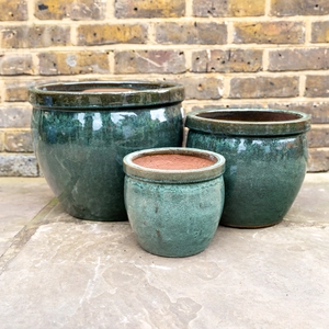 Glazed Terracotta Delta Rim Moss Green Planter - Handmade Outdoor Plant Pot