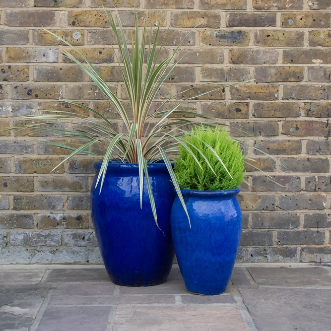 Glazed Terracotta Delta Stretched Blue Planter (D38cm x H50cm) Handmade Outdoor Plant Pot - image 2