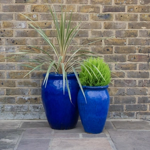 Glazed Terracotta Delta Stretched Blue Planter (D38cm x H50cm) Handmade Outdoor Plant Pot - image 2