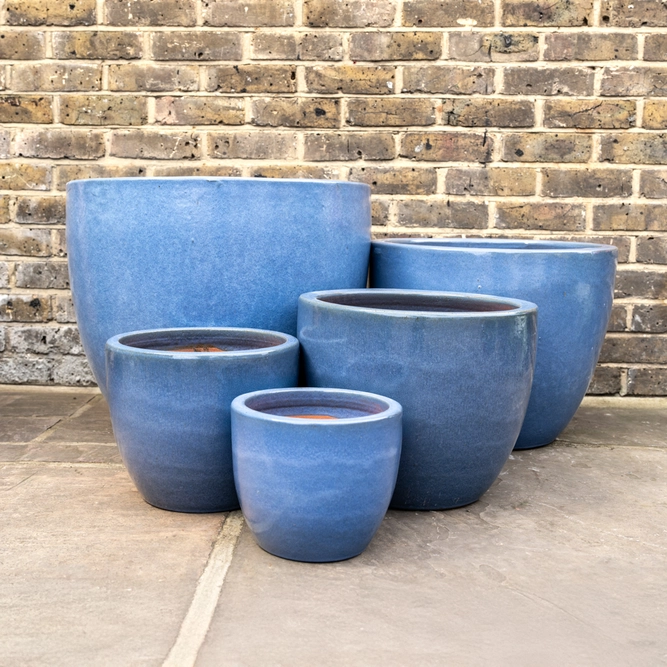 Glazed Terracotta Egg Pot Antique Grey Planter (D30cm x H26cm) Handmade Outdoor Plant Pot - image 1