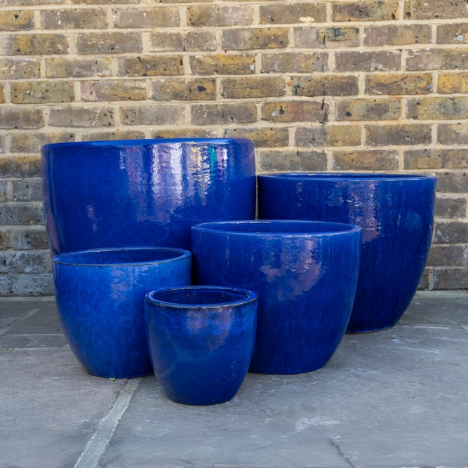 Glazed Terracotta Egg Pot Blue Planter (D22cm x H21cm) Handmade Outdoor Plant Pot - image 1