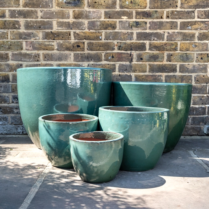 Glazed Terracotta Egg Pot Celadon Green (D24cm x H19cm) Handmade Outdoor Planter Pot - image 1