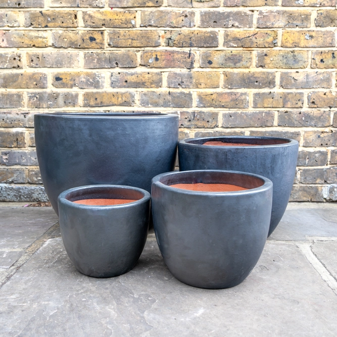 Glazed Terracotta Egg Pot Matt Black (D22cm x H21cm) Handmade Outdoor Plant Pot - image 1