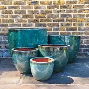 Glazed Terracotta Egg Pot Moss Green Planter - Handmade Outdoor Plant Pot