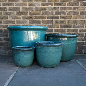 Glazed Terracotta HP001 Egg Pot Rim Moss Green Planter - Handmade Outdoor Plant Pot