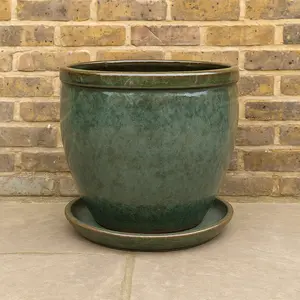Glazed Terracotta Large Saucer Moss Green (D45cm) Handmade Plant Pot Saucer - image 3