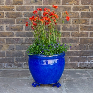 Glazed Terracotta Plant Pot Feet Blue (Set of 3) Handmade Planter Feet - image 3