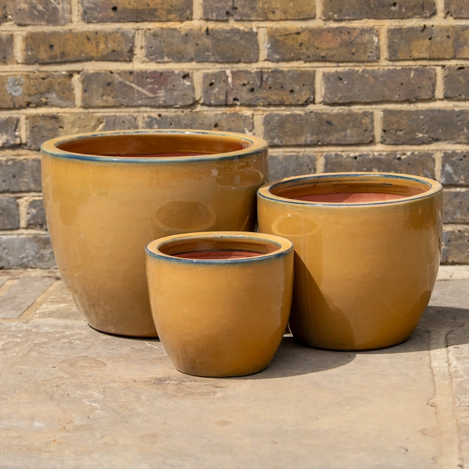 Glazed Terracotta Planter - Egg Pot Honey (D22xH21cm) Handmade Outdoor Plant Pot - image 1