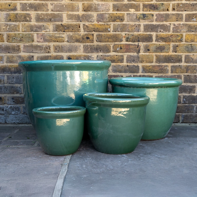 Glazed Terracotta Rim HP001 Celadon Green (D30cm x H25cm) Handmade Outdoor Planter Pot - image 1