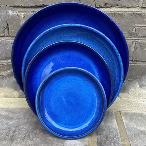 Glazed Terracotta Saucer Blue - Handmade Plant Pot Saucer