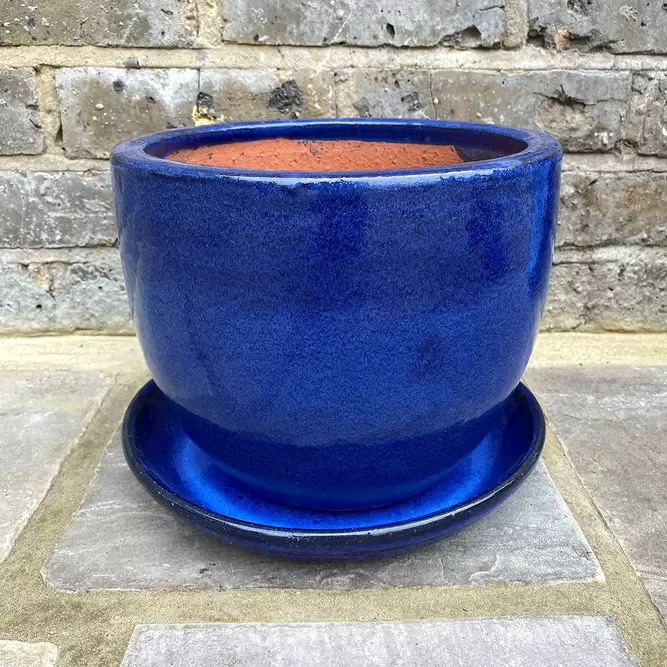 Glazed Terracotta Saucer Blue (D29cm) Handmade Plant Pot Saucer - image 3