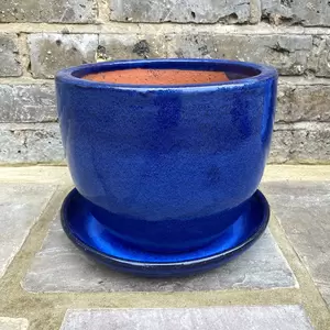 Glazed Terracotta Saucer Blue (D29cm) Handmade Plant Pot Saucer - image 3
