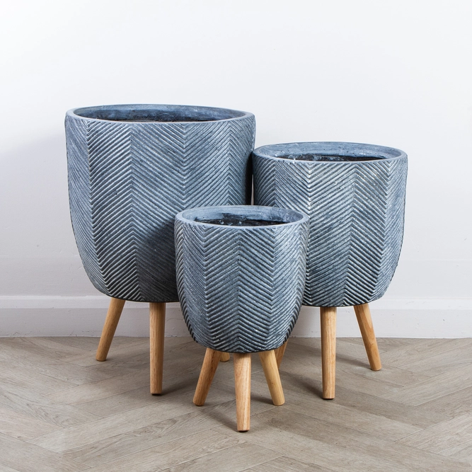 Iowa Pot Grey (D24cm x H40cm) Multi-use Indoor Plant Pot Cover On Legs - image 1